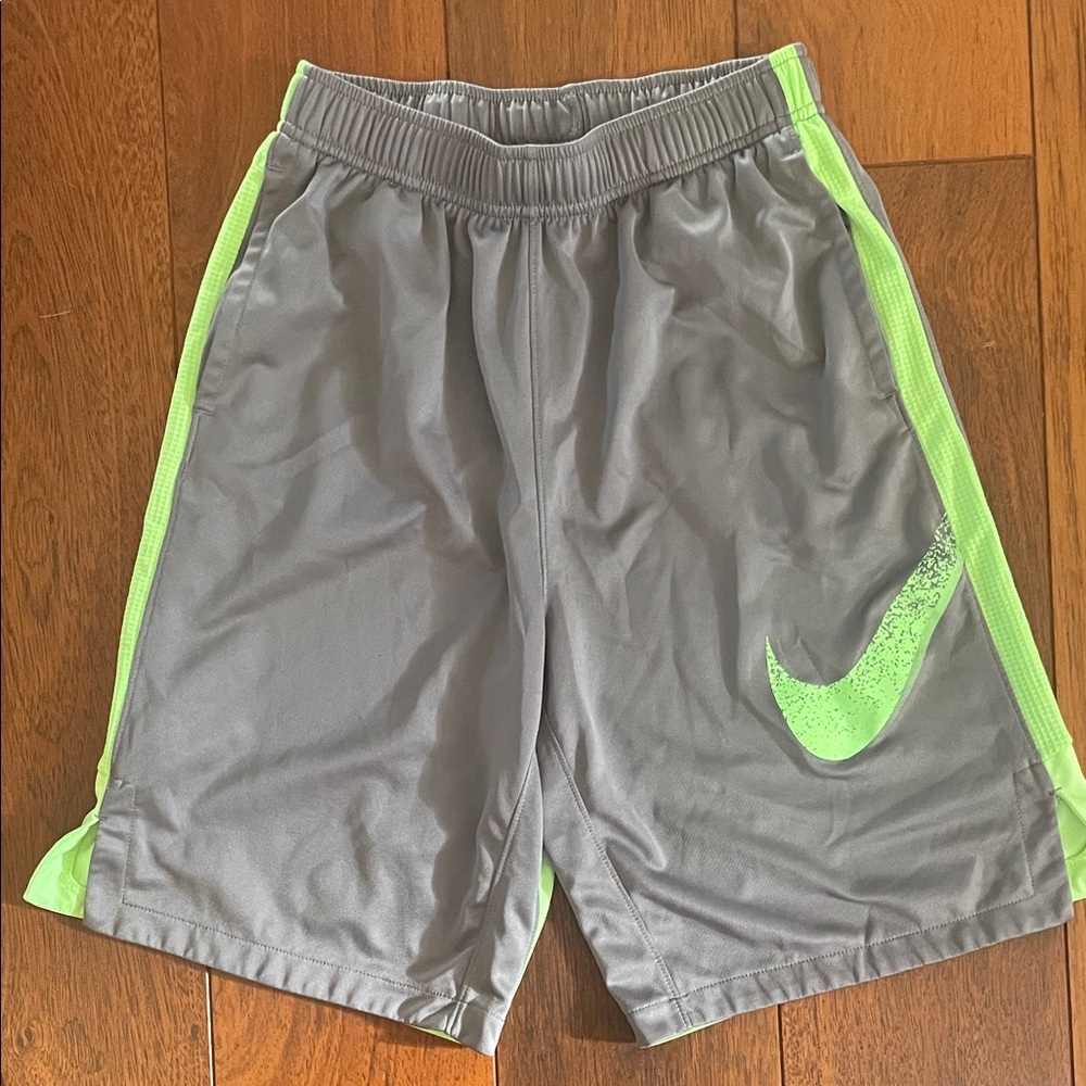Nike Gray Shorts with Neon Green Swoosh Accent